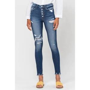 NWT VERVET BY FLYING MONKEY haylie split frayed ankle skinny jean in blue